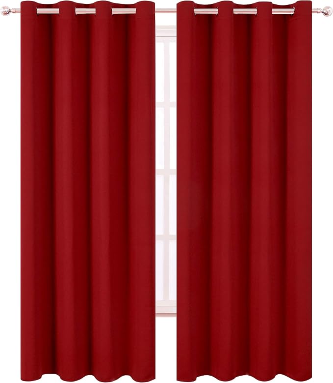 LEMOMO Blackout Curtains 66 x 84 inch/Red Curtains Set of 2 Panels/Thermal Insulated Room Darkening Bedroom Curtains