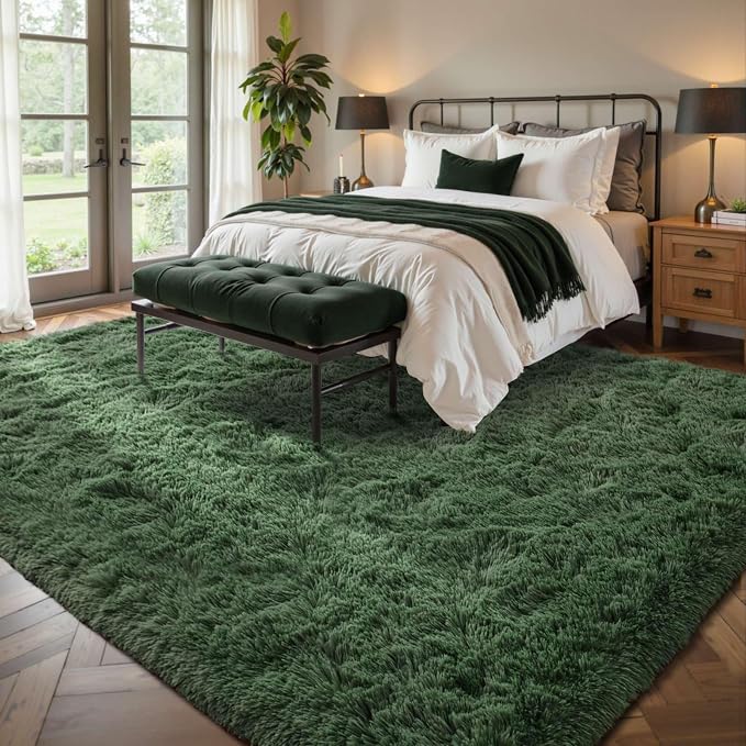 6x9 Green Area Rugs for Living Room Fluffy Shag Rug,Plush Bedroom Grass Carpet for Kids Teens Indoor Classroom Home Decor Aesthetic