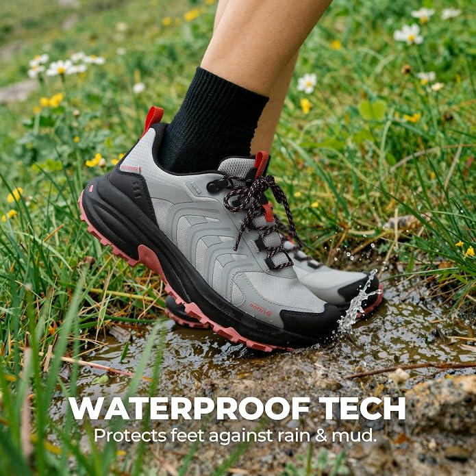 NORTIV 8 Women's Waterproof Hiking Shoes Lightweight Travel for Walking All Day Comfort Non-Slip Outdoor Trekking Camping Climbing Fashion Sneakers Armadillo FieldLite