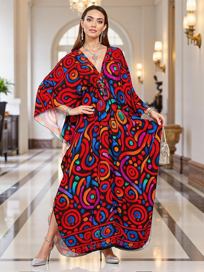 Mumu Dresses for Women Plus Size, Bohemian Kaftan Beach Cover Up Long Maxi Nightgown Soft Loungewear