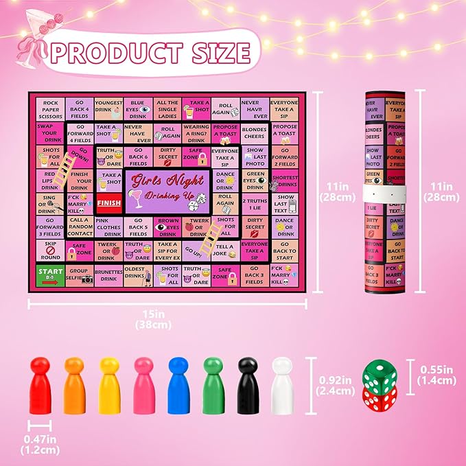 Girls Night Game Drinking Board Games, Party Interactive Drinking Game Playmat for Adult, Bachelorette Party Games Age 21+, 2-8 Players (Girls Night Game)