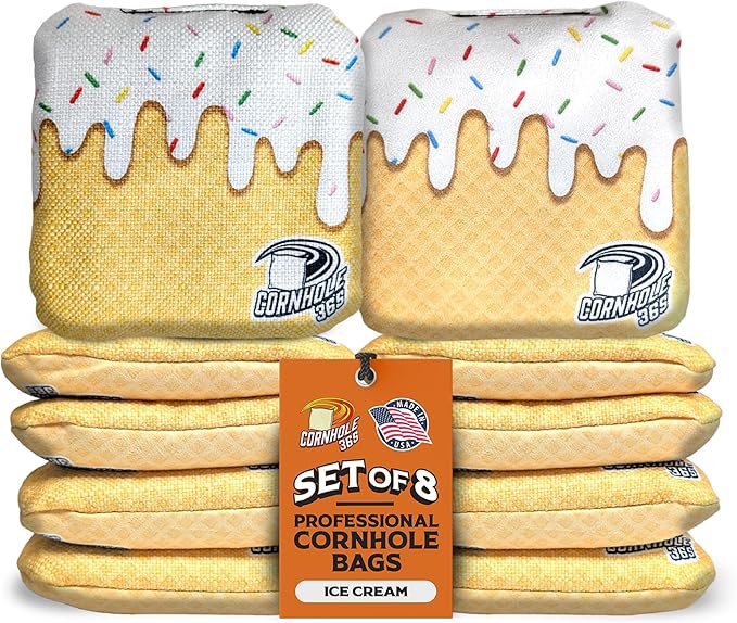 Cornhole365 - Stick & Slide - Professional Corn Hole Bag - Heavy-Duty Double-Stitched Polyester Fabric & Resin Filling for All-Weather - Versatile Regulation Size Cornhole Bean Bags - Set of 8