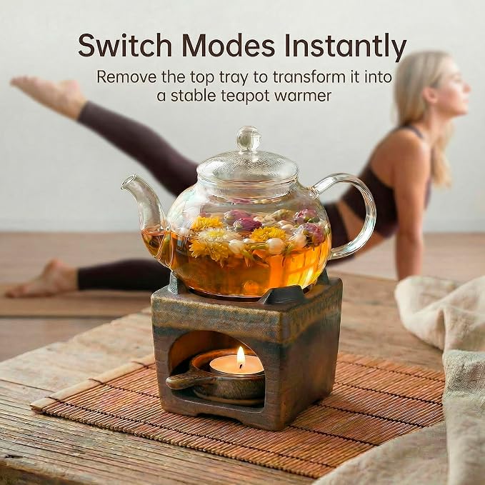 Ceramic Essential Oil Diffuser and Wax Melt Warmer, Aromatherapy Candle Stove Teapot Warmer, Handmade Zen Decor Incense Burner Palo Santo Holder for Home Fragrance Room (Brick Square)