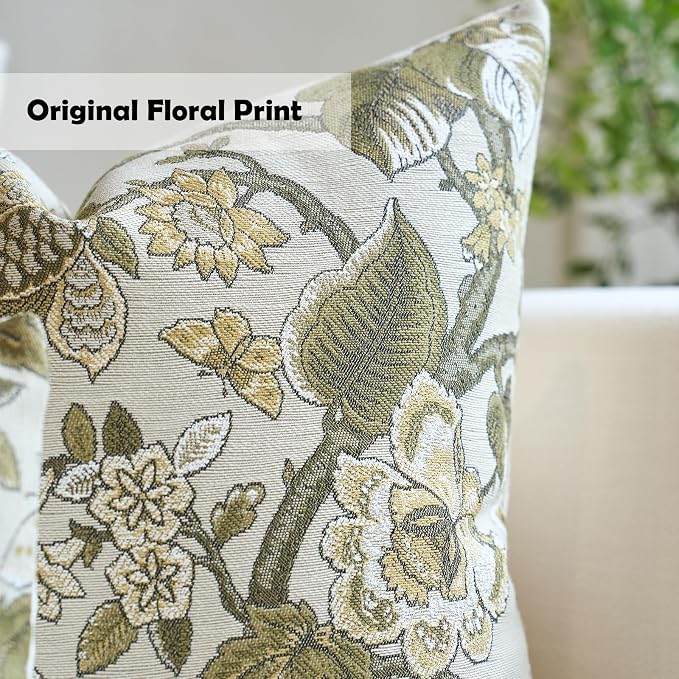 Neutral Floral Pillow Cover 12x20, Vintage Linen Lumbar Pillow Cover Soft Decorative Farmhouse Accent Pillow Case for Couch Bedroom Living Room Home Decor, Beige