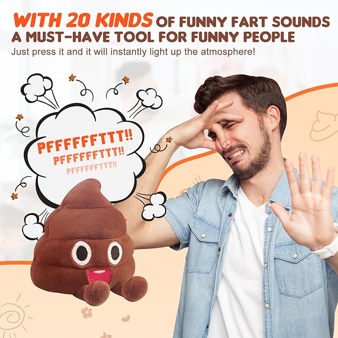 Funny Farting Poop Plush Toy – 30 Hilarious Fart Sounds, Soft & Durable, Perfect Gag Gift for Kids, Pets, and Pranks – Ready to Use for Endless Fun and Laughter!