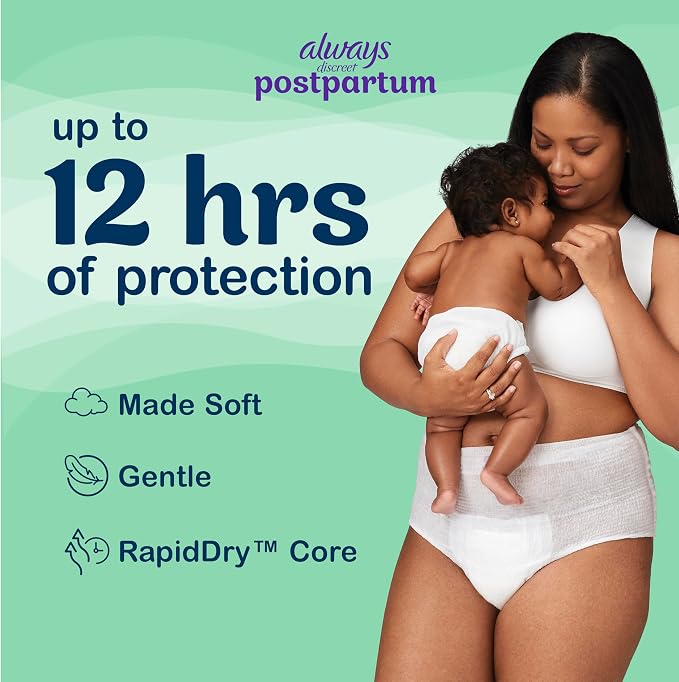 Always Discreet Postpartum and Adult Incontinence Underwear for Women, Small/Medium, Maximum Protection, 14 Count (Pack of 3)