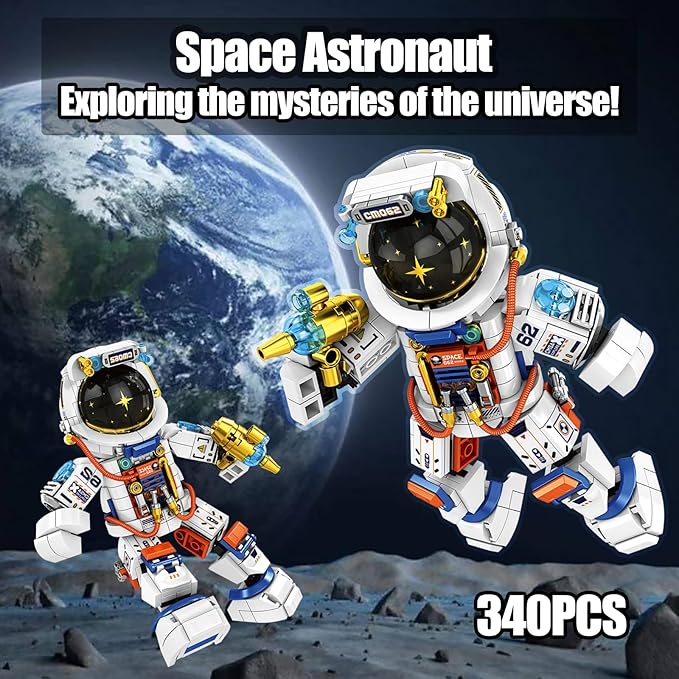 2 Space Building Kit Astronaut Man & Gauntlet Set, Cool Flexible Spaceman-Explorer Space Glove Building Toy, Creative Space-Themed Gift for Teen 14+, Adult