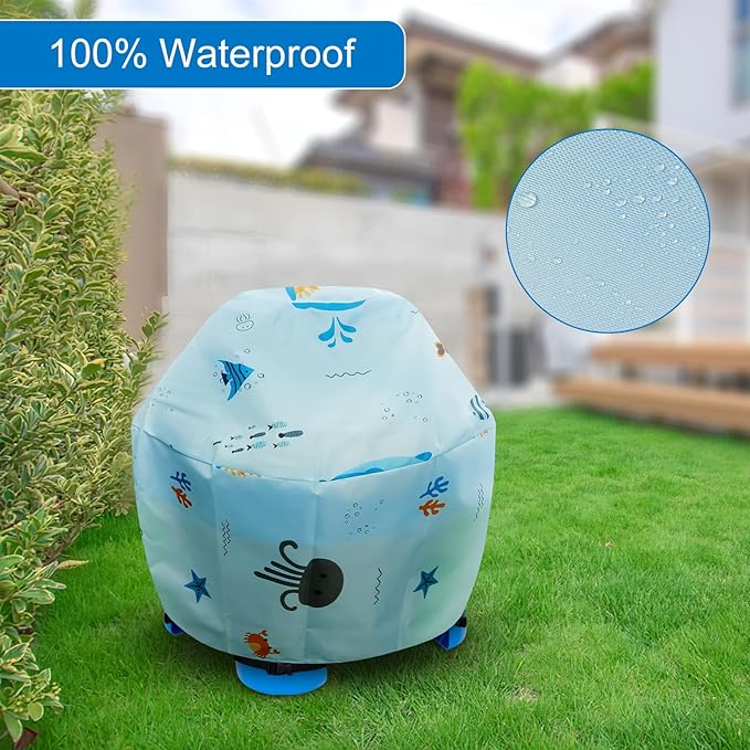 Kids Water Table Cover - Outdoor Kids Toy Cover for Little Tikes Showers Splash Tower Water Table, Blue Printed Round Cover Waterproof & Dustproof