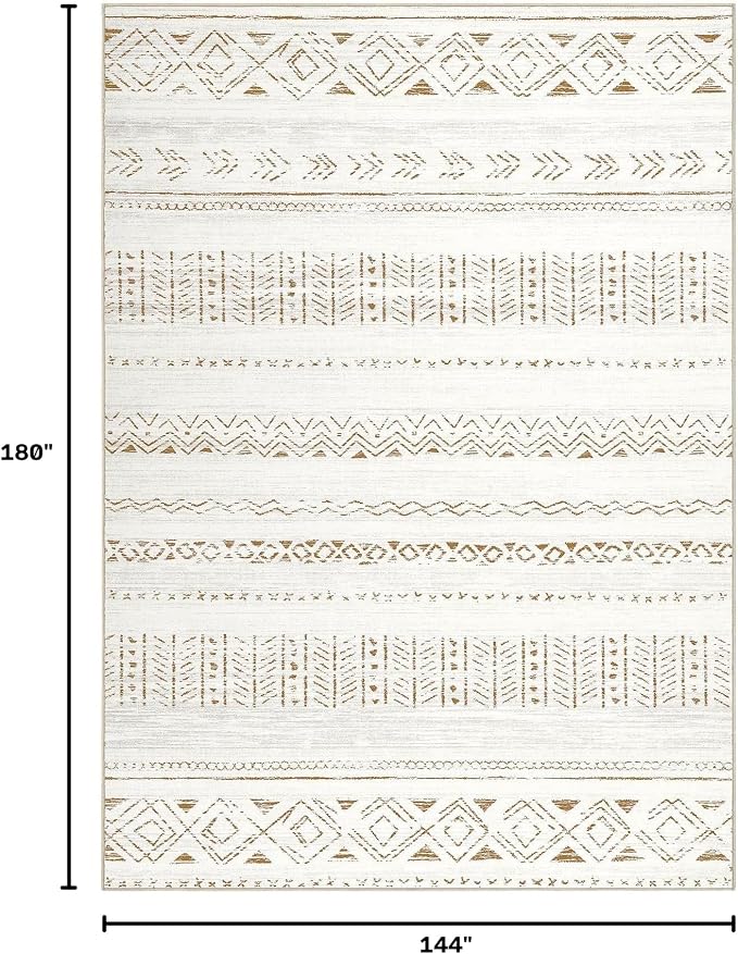 cotiled 12x15 Area Rugs Living Room Rug: Washable Boho Rugs with Non Slip Backing Large Soft Indoor Stain Resistant Carpet for Bedroom Farmhouse Dining Room Lightweight Home Decor L Brown/Cream