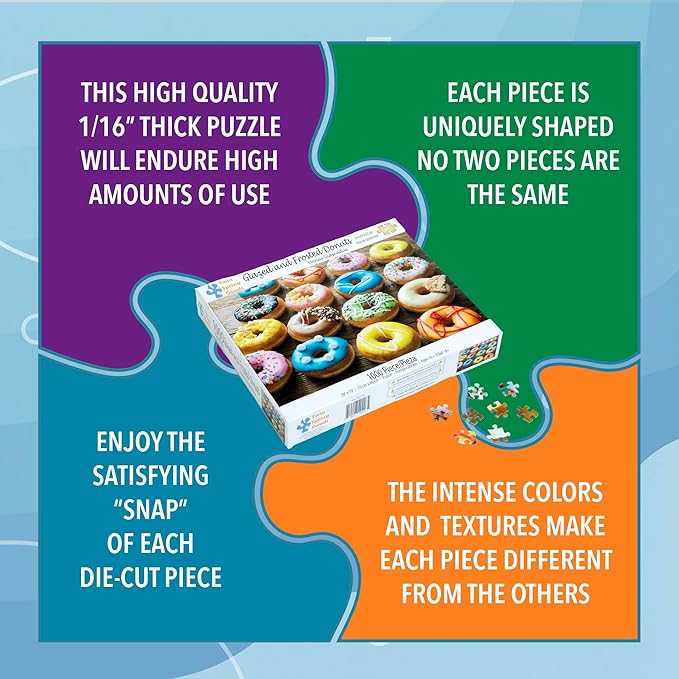 Twin Spring Goods 1000 Piece Jigsaw Puzzle, Glazed and Frosted Donuts, 1,000 pcs