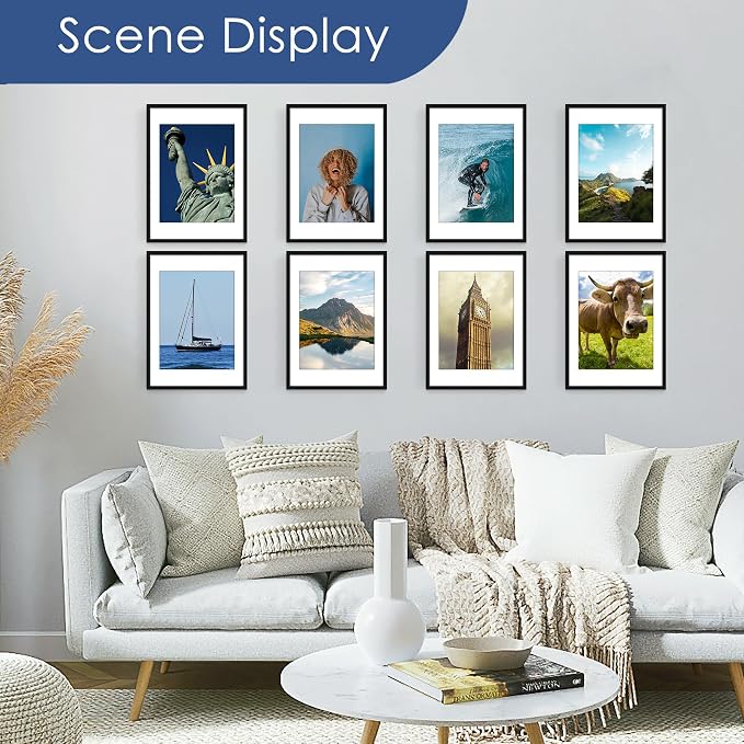 10x14 Picture Frame Set of 6, Wall Mount Display, Black | Display Pictures 8.5x11 with Mat or 10x14 Without Mat, Horizontal or Vertical, Gallery Wall Frame Set, Wedding Birthday Gifts