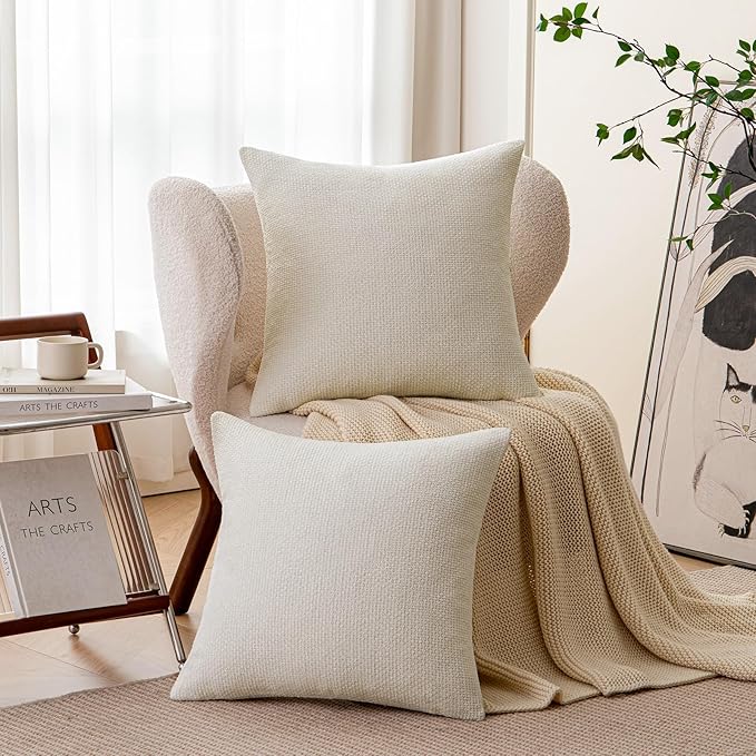 a moment Ivory Chenille Throw Pillow Covers 16x16 Inch Pack of 2 Modern Decorative Throw Pillow Covers Farmhouse Cross Covers Home Decor for Sofa Bedroom Living Room
