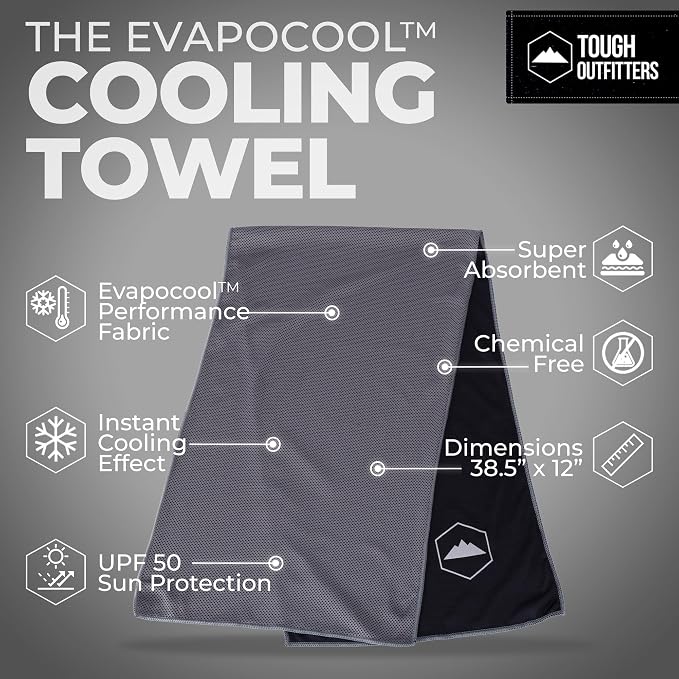 Tough Outdoors Cooling Towels for Neck Face - Neck Cooling Towel for Hot Weather Yoga Sports Golf Sweat - Instant Cold Towel