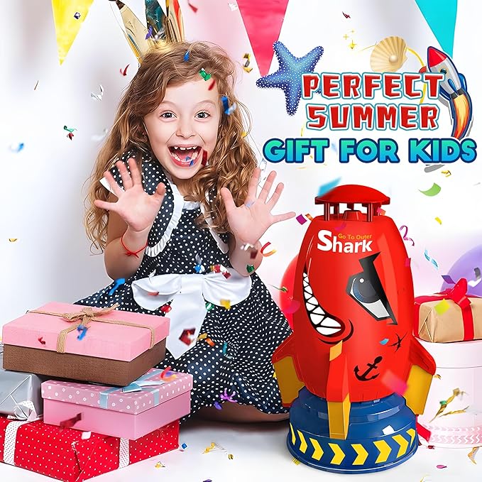 Outdoor Water Sprinkler for Kids Outdoor Water Rocket Splash, Kids Sprinkler for Outside Backyard, Summer Fun Pool Rocket Toys for Toddler Ages 3+ Gift Ideas, Red