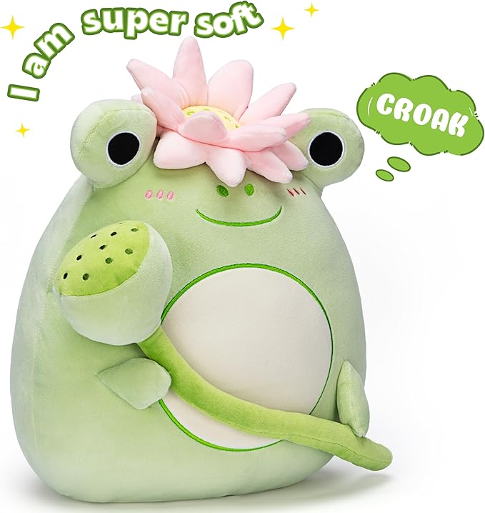 Original 13.5-inch Large Frog Plush Pillow Stuffed Animal Toy,Big Size Cute Soft Toys Fat Kawaii Hugging Pillows Cuddle Plushie,Gift for Kids Girls Boys