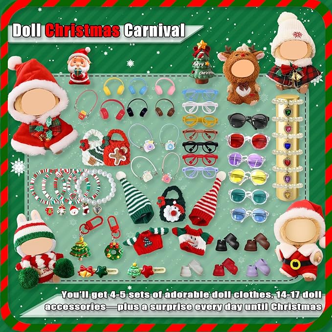 Designer Clothes for Dolls Accessories15cm /17cm Doll Clothing Set Replacement Pink Outfit 5Pcs Set (24-Day Advent Calendar Gift Box)