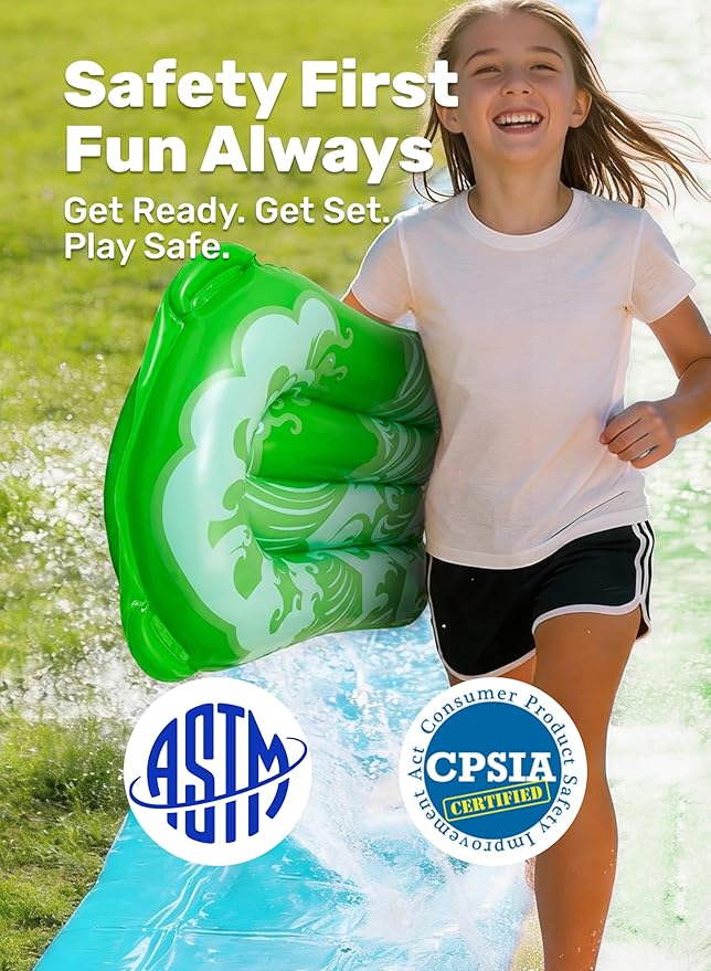 JOYIN 22.5FT Water Slide and 2 Inflatable Boards, Extra Long Heavy Duty Double Lawn Waterslide with Sprinkler for Kids Adults Backyard Summer Water Toy Outdoor Fun, Blue, Green