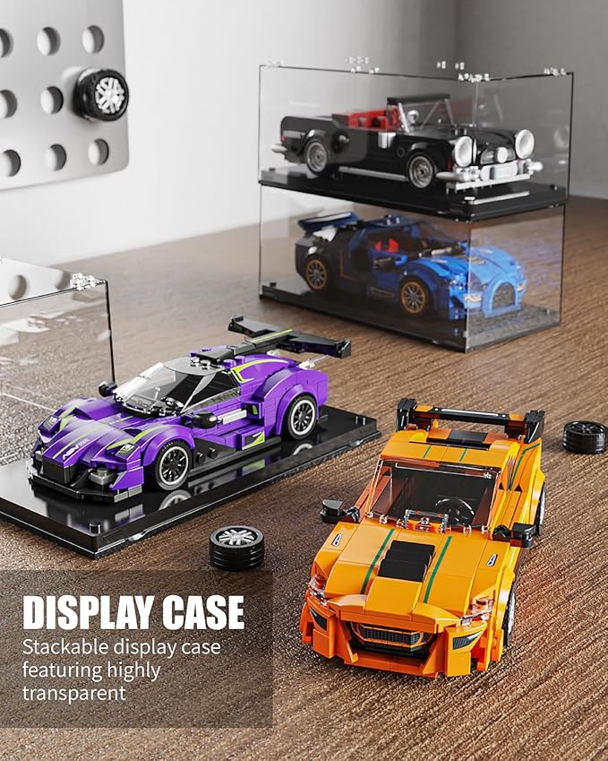 Super Sports Car Building Block Set with Display Case, Speed Racing Car Building Toys for Kids and Adults, Collectible Model Cars Kits Gift for Technic Cars Lovers Boys 6+ (311PCS)