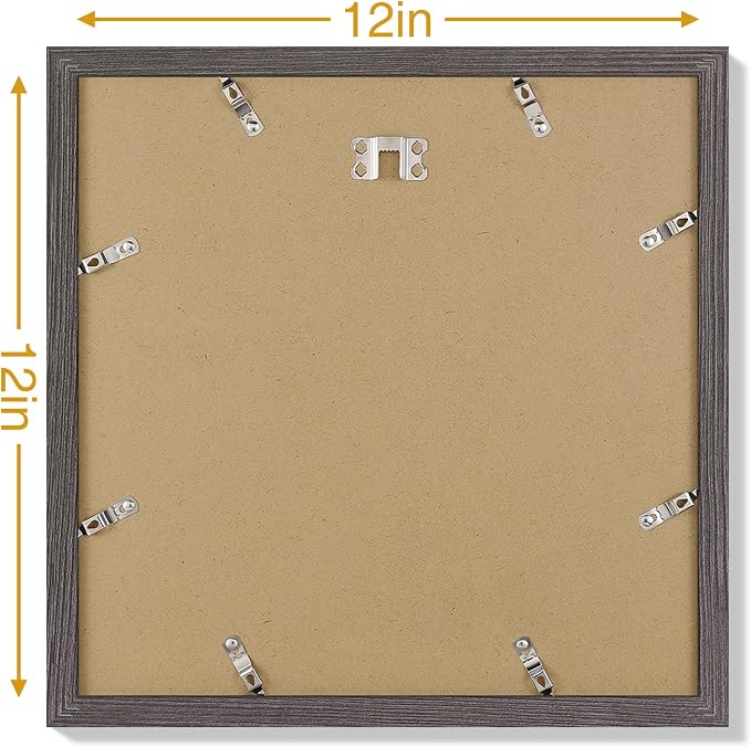 Vittanly 12x12 Picture Frames Set of 9 for Wall Mounting, Dark Grey | Display Pictures 8x8 with Mat or 12x12 without Mat for Wall Mounting, Square Photo Frames for Home Decor, Engineered Wood