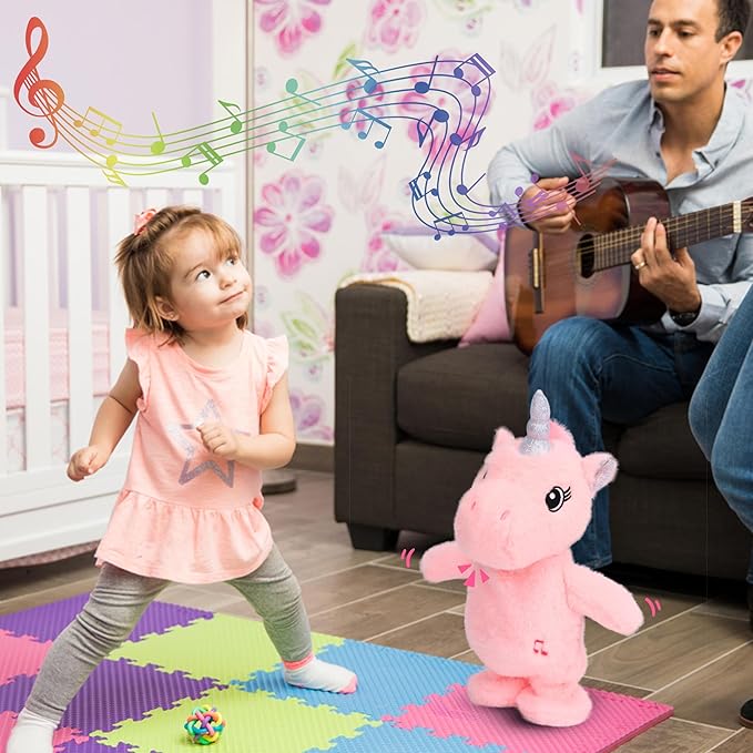 Easfan Talking Unicorn Repeats What You Say Walking Singing Stuffed Animal Electric Interactive Plush Toy Funny Animated Toy Mimicking Speaking Birthday for Kids Toddlers Pink,10''