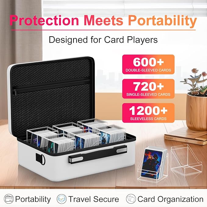 Proijeut Card Deck Box with Portable Case, 6 Pack Clear Commander Deck Box with 6 Dividers, Holds 600+ Double Sleeved Cards, Fit for MTG, YuGiOh, TCG (White)