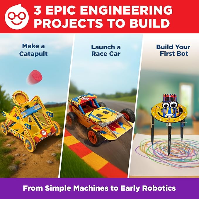 Doctor Jupiter Ultimate Engineering Kit for Kids Ages 8+ | Build Your Own Catapult, Race Car & Scribbling Robot | Birthday Gift Ideas for Boys & Girls 8-9-10-11-12 Year Olds | STEM Kit,Educational Toy