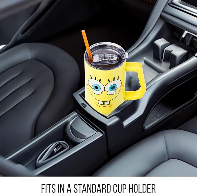 Silver Buffalo SpongeBob SquarePants Stainless Steel Tumbler with Handle, Fits in Standard Cup Holder, 40 Ounces (Pack of 12)