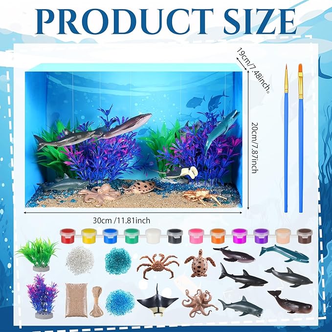 23 Pcs Ocean Diorama Kit Under The Sea Animal Figure Toys Realistic Ocean Animal Figurines Toy Including Shark, Whale, Corals Artificial Coral Seagrass with a Gift Box for Birthday Party Decorations