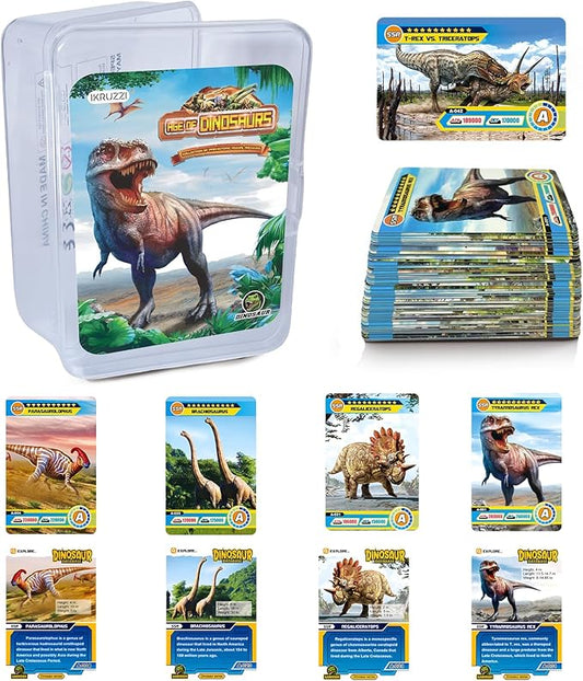Dinosaur Flash Cards, 42 PCS Collectible Dinosaur Trading Cards for Kids, Prehistoric Animals Educational Learning