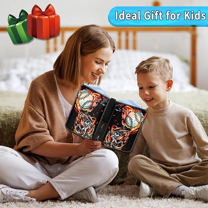 Baseball Card Binder, 900 Pocket Baseball Card Holder with 50 Removable Sleeves, Creative Design Zipper Sports Card Binder Sheets Display Storage for Collectors Boys and Girls Gift (RED 900 CARD)