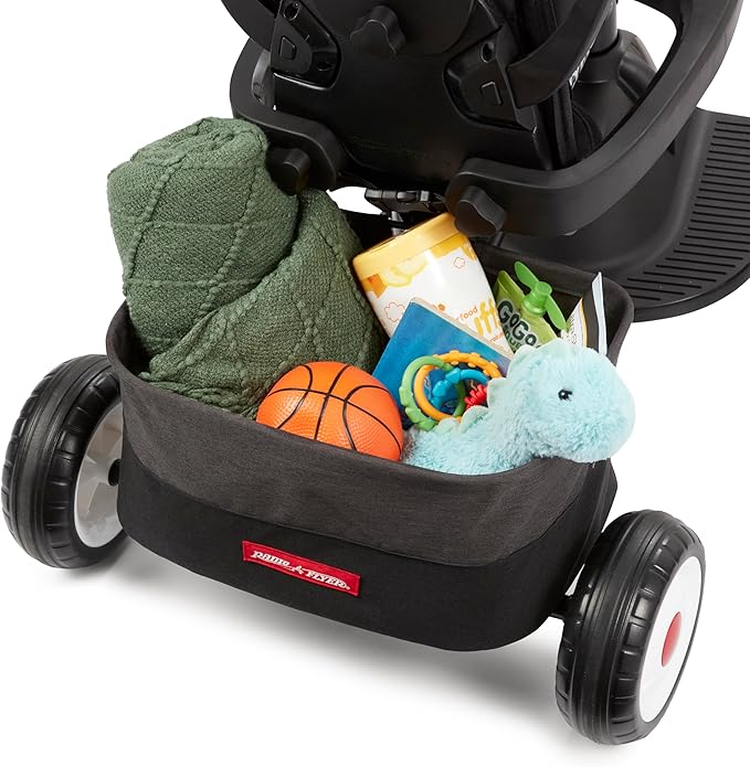 Radio Flyer City 4-in-1 Stroll 'N Trike, Black, for Riders 1-5 Years Old, 4 Riding Modes, 3 Point Harness with Comfort Pad, Parent Controlled Steering, Rear Storage, Stroller Tricycle for Toddlers