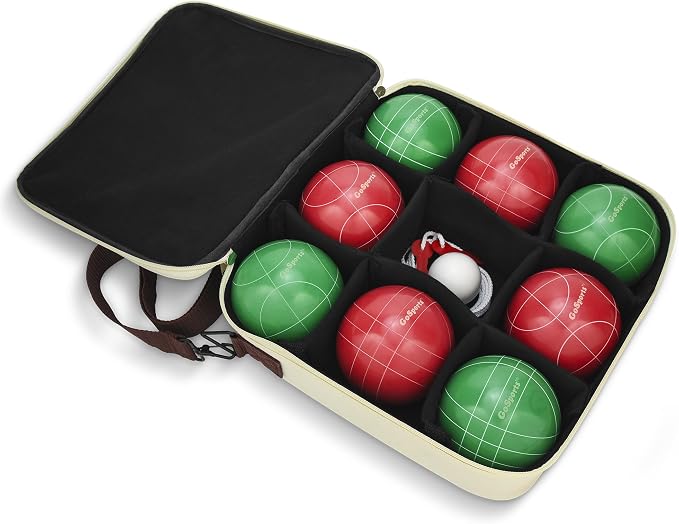 GoSports 100 mm Regulation Bocce Set with 8 Balls, Pallino, Case and Measuring Rope - Premium Official Size Set