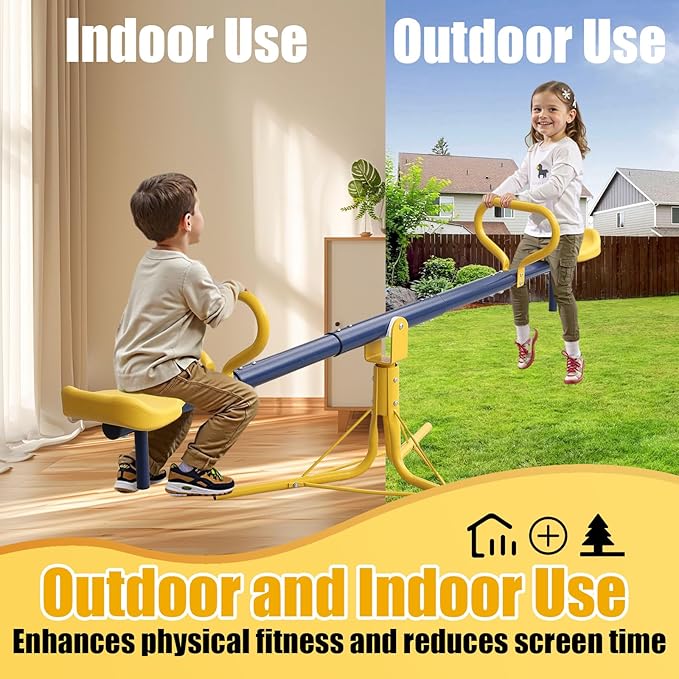 Teeter Totter, 360 Degrees Rotating Seesaw for Kids Outdoor for Toddlers Ages 3-10, Sit and Spin See Saw, Kids Outdoor Play Equipment for Home, Backyard, Safety Certified, Christmas Birthday Gift