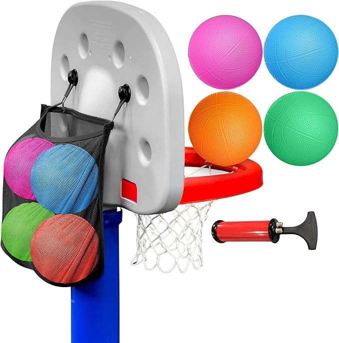 4-Pack 6" Replacement Balls for Little Tikes Basketball Hoop with Mesh Storage Bag, Soft Inflatable Mini Toy Balls for Kids, Lightweight Soft Small Multi-Color Set (Includes Air Pump)