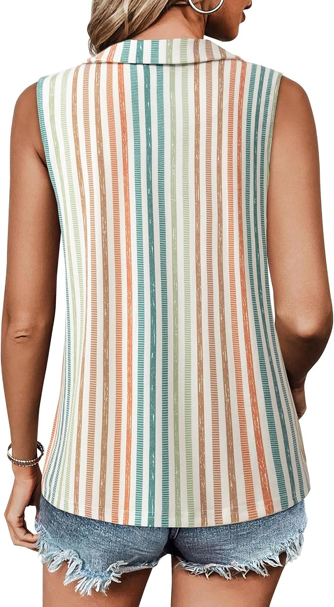 Vivilli Womens Ribbed Tank Top Zipper V Neck Dressy Casual Blouses Sleeveless Camisole Tops Work Tank Polo Shirts