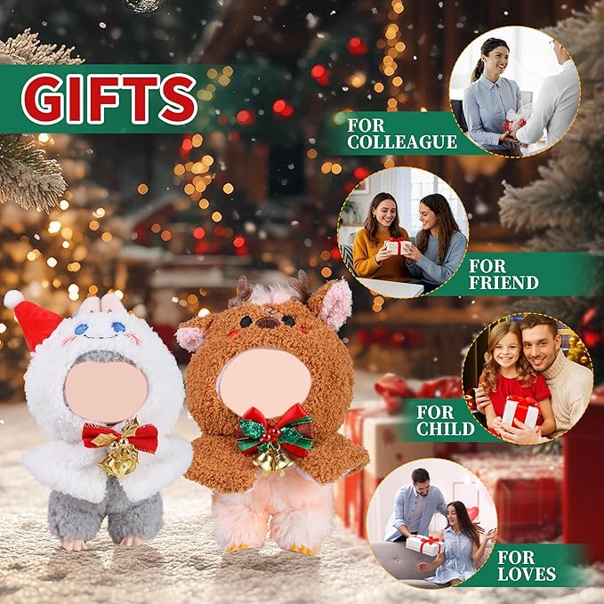 Clothes for Labubu Doll,6.7 Inch Doll Clothing Set - 2 Pieces of Handmade Clothes and Accessories for 17cm Plush Toys - Elk + Snowman Christmas Set