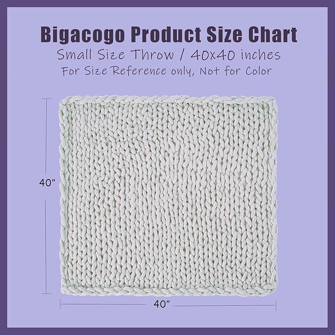 Bigacogo Chunky Knit Throw Blanket for Couch, 40x40 inches, Sage Green | Hand Knit with Jumbo Chenille, Soft Breathable Cable Knit for Sofa Bed Living Room, Machine Washable, Gift for Mom Friend