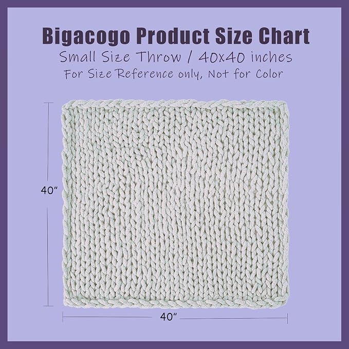 Bigacogo Chunky Knit Throw Blanket for Couch, 40x40 inches, Dusty Blue | Hand Knit with Jumbo Chenille, Soft Breathable Cable Knit for Sofa Bed Living Room, Machine Washable, Gift for Mom Friend