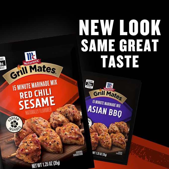 McCormick Grill Mates Marinade Mix, Asian BBQ, Korean-Inspired, 15 Minute Marinade for Chicken, Steak, and More, 1.25 oz (Pack of 12)