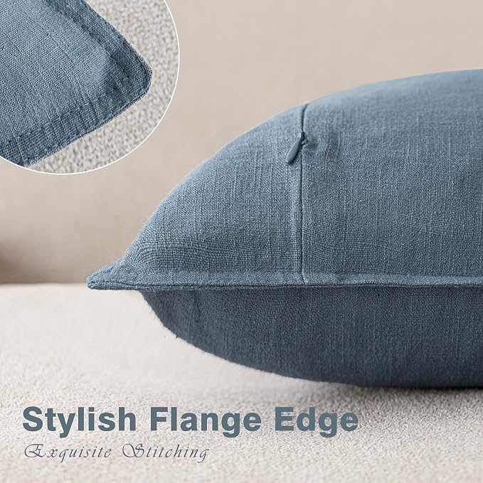 Foindtower Set of 2, Decorative Linen Solid Throw Pillow Covers Soft Accent Euro Cushion Case Boho Farmhouse Neutral Pillowcase for Couch Sofa Bedroom Living Room Home Decor 26 x 26 Inch Misty Blue