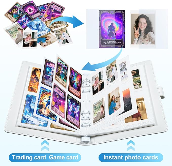 2x3 Photo Album, Refillable PU Leather A5 Photo Binder with Adjustable Pages, 200 Pockets for Fujifilm Instax Mini 12 11 9 40 99 90 8 7 Evo LiPlay, Polaroid Snap PIC-300 Z2300 Instant Cameras (White)