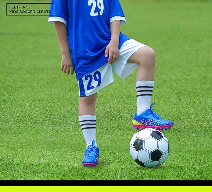 Kids Soccer Cleats for Boys and Girls - Lightweight Firm Ground Football Shoes with Plastic Studs for Natural Grass Play