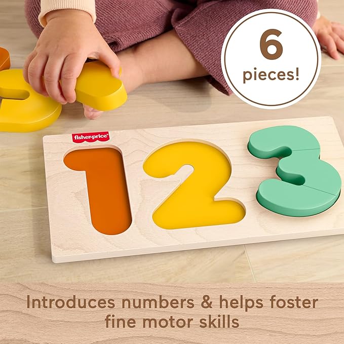 Fisher-Price Wood Montessori Toy 1-2-3 Puzzle, American Montessori Society Seal of Excellence, 6-Piece Wooden Learning Activity & Expert Play Tips for Toddlers & Kids Ages 2+ Years (Amazon Exclusive)