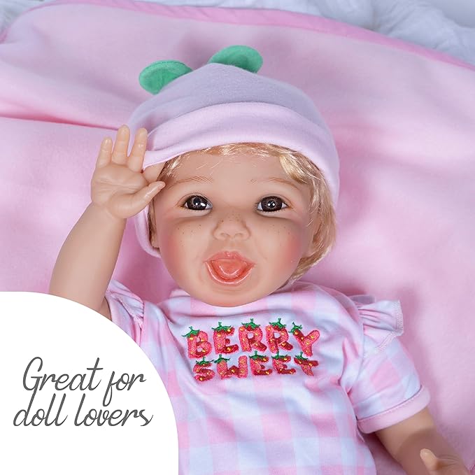 Paradise Galleries 20 Inch Realistic Reborn Blonde Baby Girl Doll with Strawberry Gingham Outfit and Blanket Accessories Collectible Gift Set – Summer Strawberry