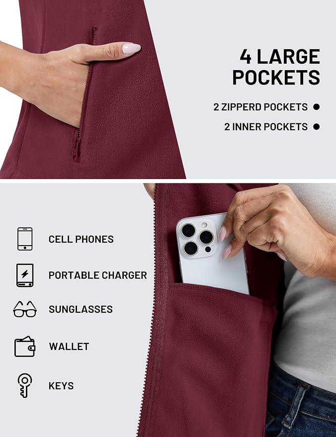 TACVASEN Women Polar Fleece Zip Up Vest with Pockets Lightweight Outerwear | Warm Thermal Sleeveless Jacket Suitable for Hiking Camping Travelling in Cool Autumn and Winter Weather