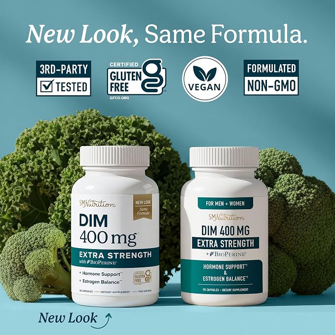 DIM Supplement 400MG Extra Strength | Hormone Balance for Men and Women | Menopause, Acne, Hot Flashes Relief, Prostate & Antioxidant Support | Third-Party Tested, Soy-Free, Gluten-Free | 90 Ct.