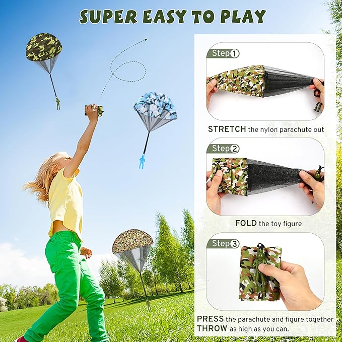 Parachute Toy for Kids, Army Outdoor Toys Flying Parachute Men, Inside & Outside Toys for or 3 4 5 6 7 8 9 10 11 12 Year Old, Christmas Stocking Stuffers for Kids Idea 2025 Unique Boys Party Favors