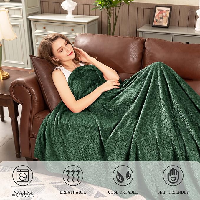 inhand Fleece Twin Blanket for Bed Green Throw Blanket for Couch Super Soft Cozy Warm Blankets and Throws Lightweight Fuzzy Large Blanket for Sofa Bed Office,60x90 inches