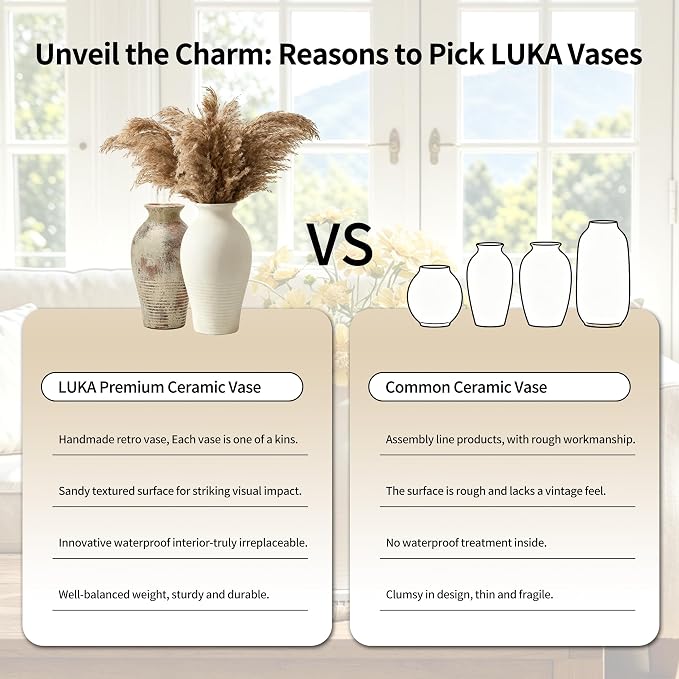 Ceramic Flower Vase Home Decor,11inches Large Farmhouse Table Vases | Rustic Vintage Living Room Kitchen Bedroom Decorations for Home, Shelf, Fireplace Mantel Decoration (11",Off-White)