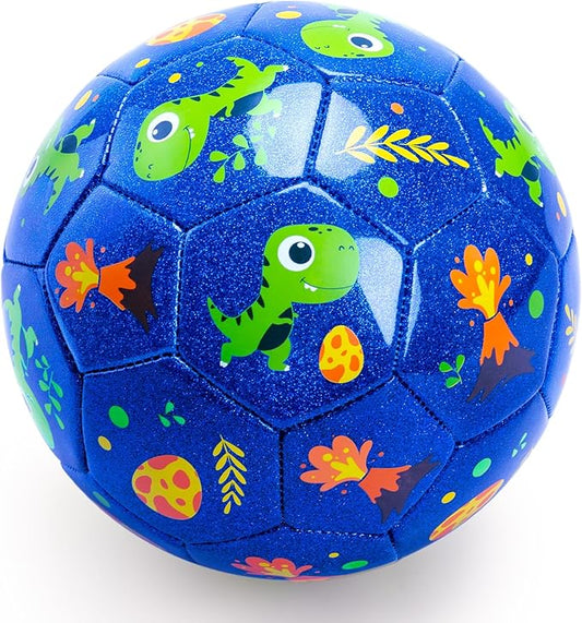 INPODAK Soccer Ball Size 2 for Toddler, Cartoon Dinosaur Blue Soccer Ball for Kids 2 3 4 5 with Pump, Mesh Bag and Gift Box for Birthdays, Parties and Operation Christmas Child Shoebox